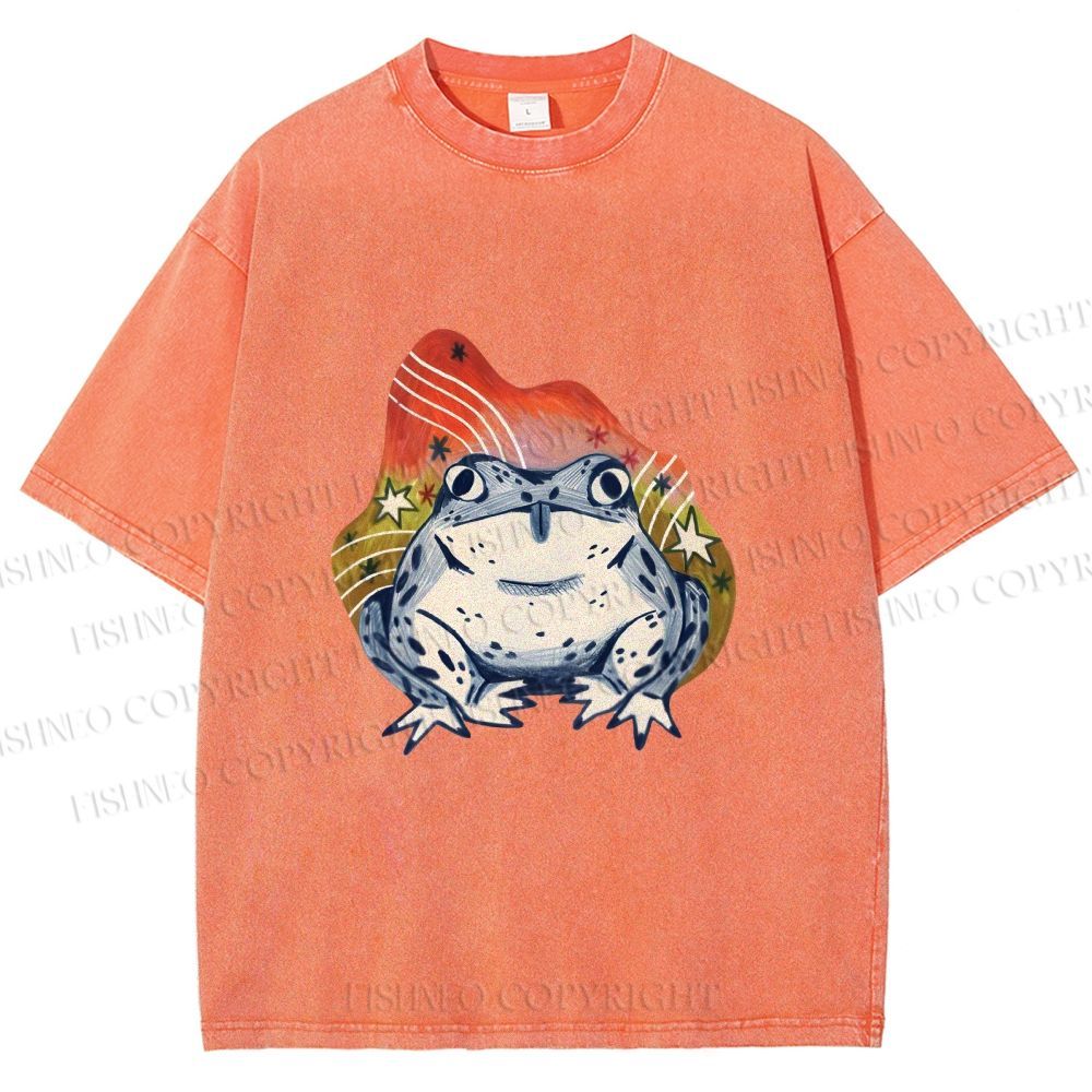Unisex Frog Printed Washed Tee