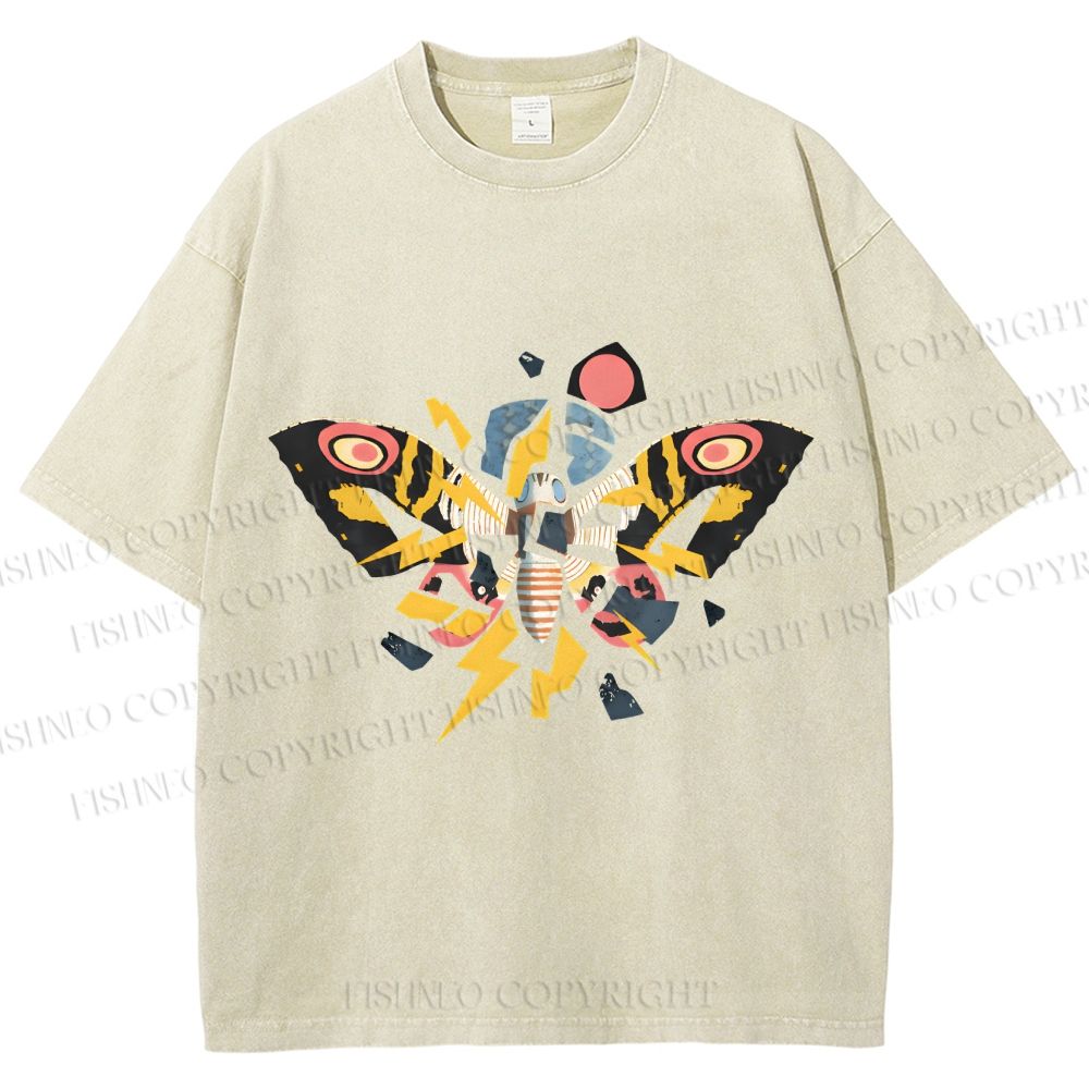 Unisex Fragmented Retro Mothra Printed Washed Tee