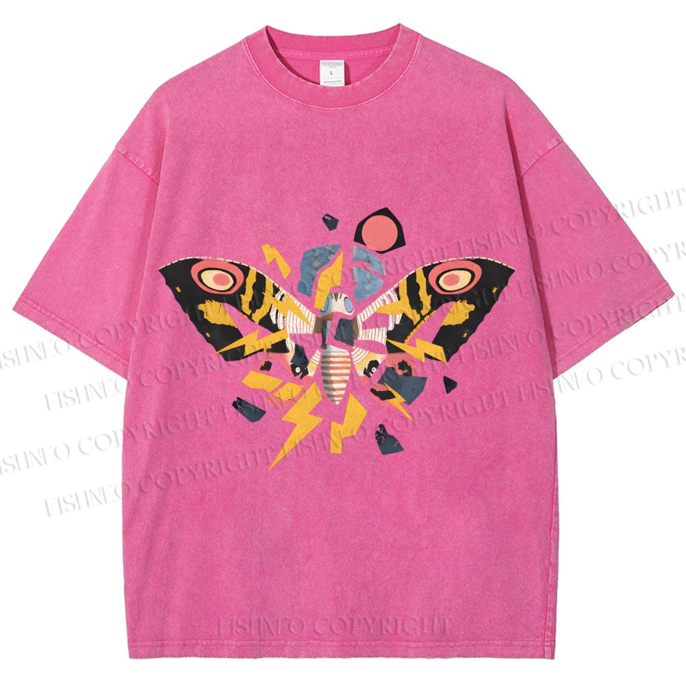 Unisex Fragmented Retro Mothra Printed Washed Tee