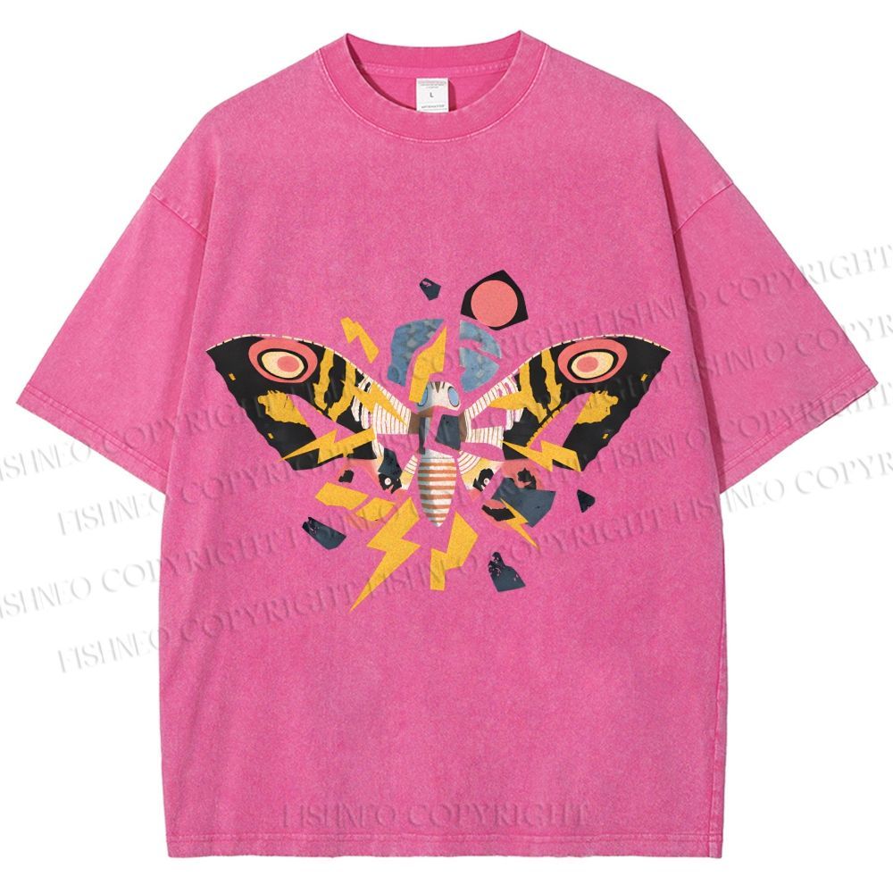 Unisex Fragmented Retro Mothra Printed Washed Tee