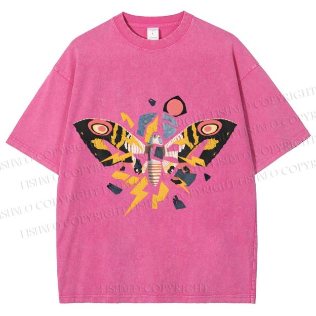 Unisex Fragmented Retro Mothra Printed Washed Tee