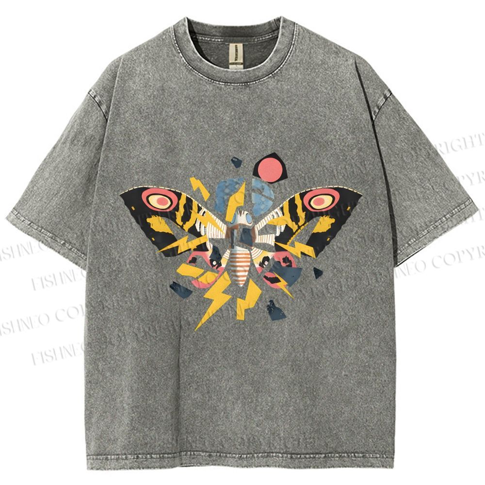 Unisex Fragmented Retro Mothra Printed Washed Tee
