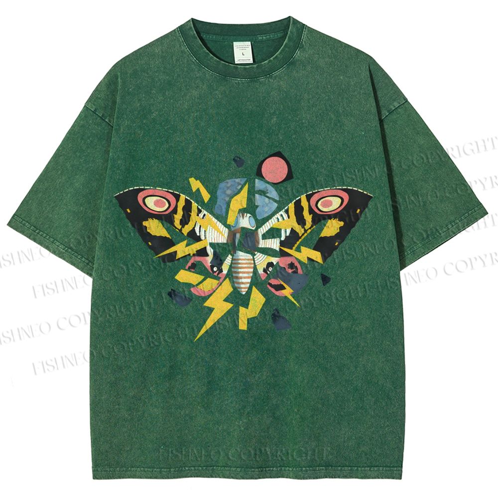 Unisex Fragmented Retro Mothra Printed Washed Tee