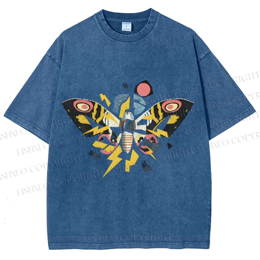 Unisex Fragmented Retro Mothra Printed Washed Tee