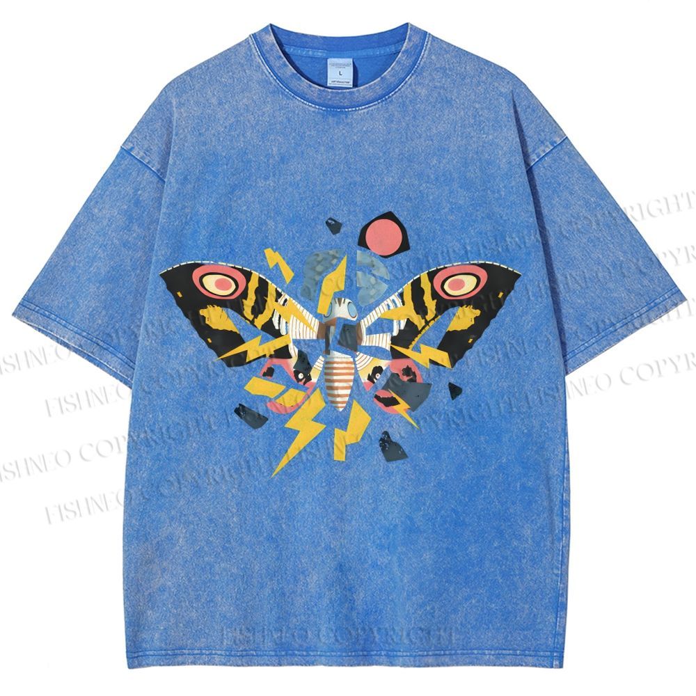 Unisex Fragmented Retro Mothra Printed Washed Tee