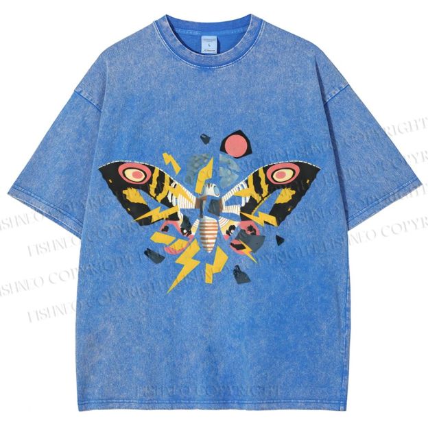 Unisex Fragmented Retro Mothra Printed Washed Tee
