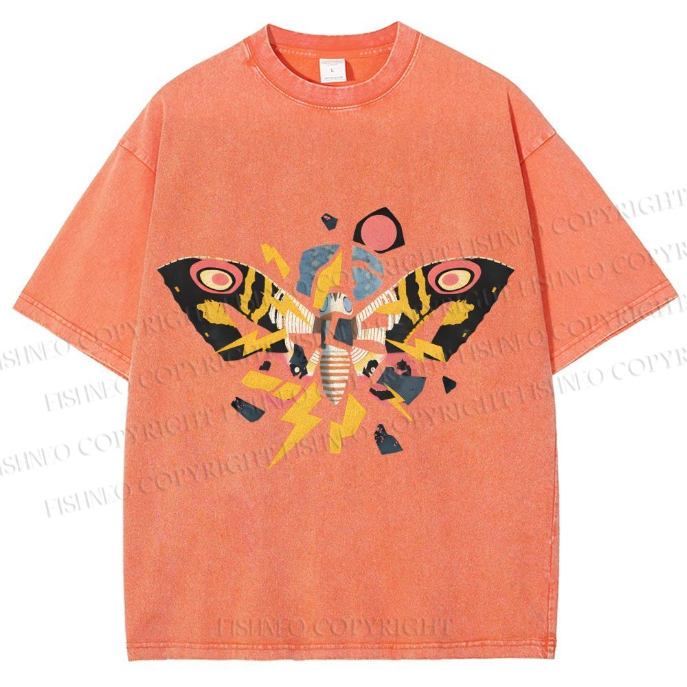Unisex Fragmented Retro Mothra Printed Washed Tee