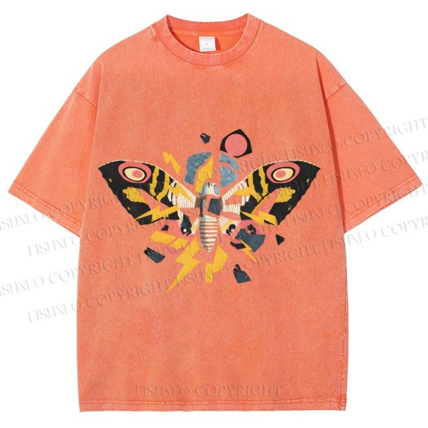 Unisex Fragmented Retro Mothra Printed Washed Tee