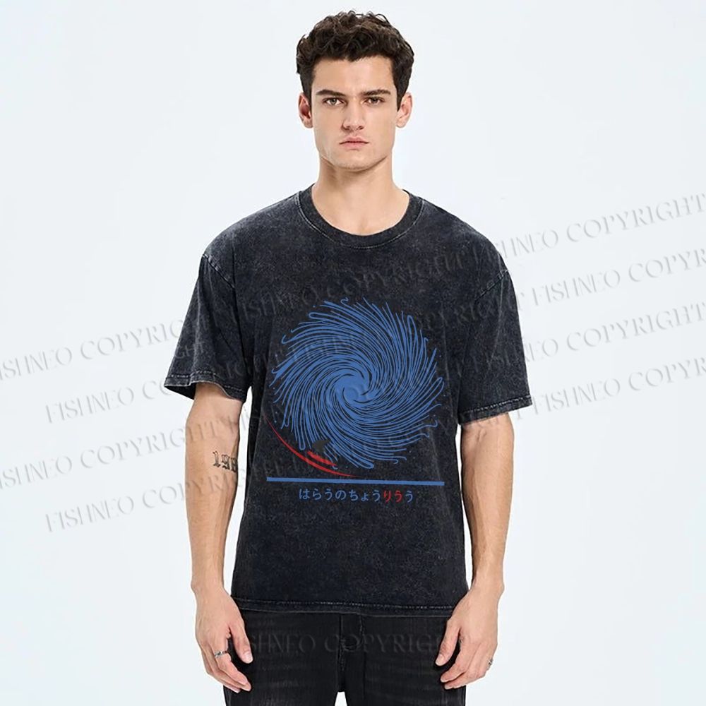 Unisex Whirlpool Waves Printed Washed Tee