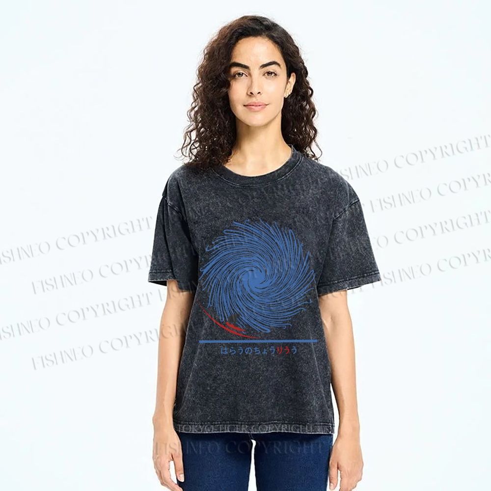Unisex Whirlpool Waves Printed Washed Tee