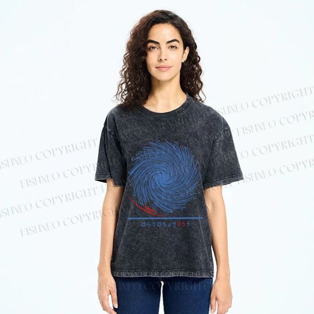 Unisex Whirlpool Waves Printed Washed Tee