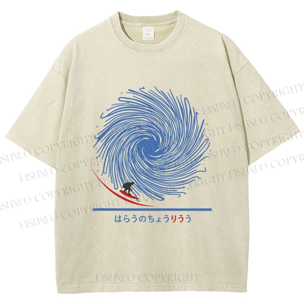 Unisex Whirlpool Waves Printed Washed Tee