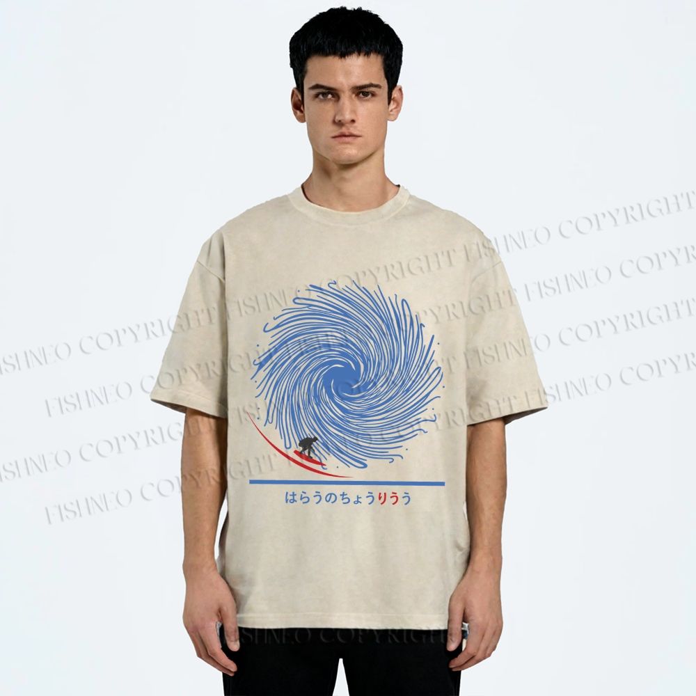 Unisex Whirlpool Waves Printed Washed Tee