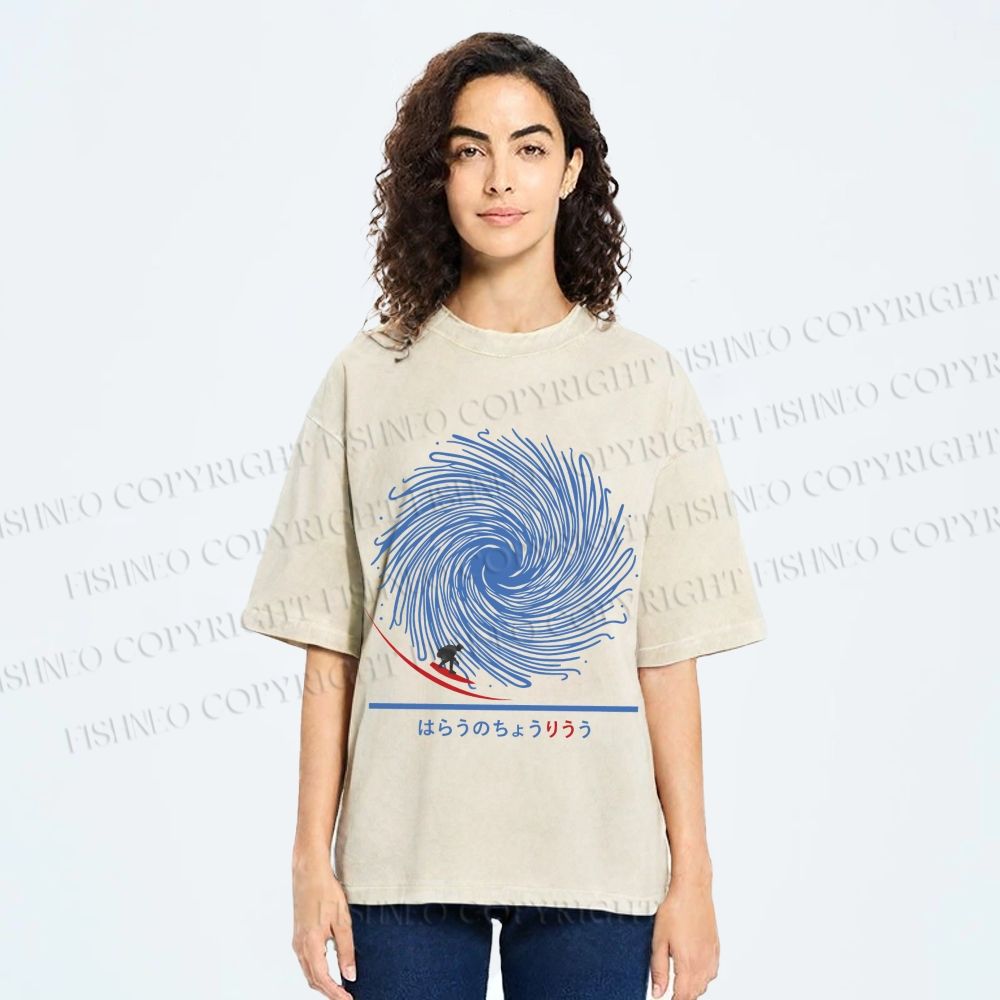 Unisex Whirlpool Waves Printed Washed Tee