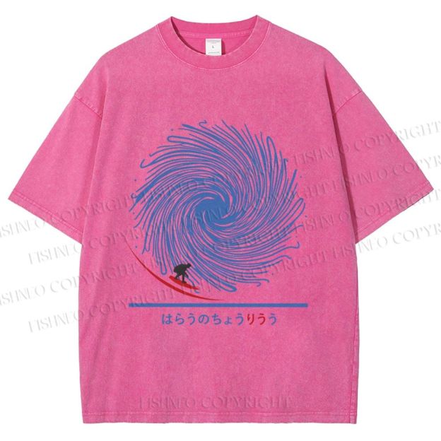 Unisex Whirlpool Waves Printed Washed Tee