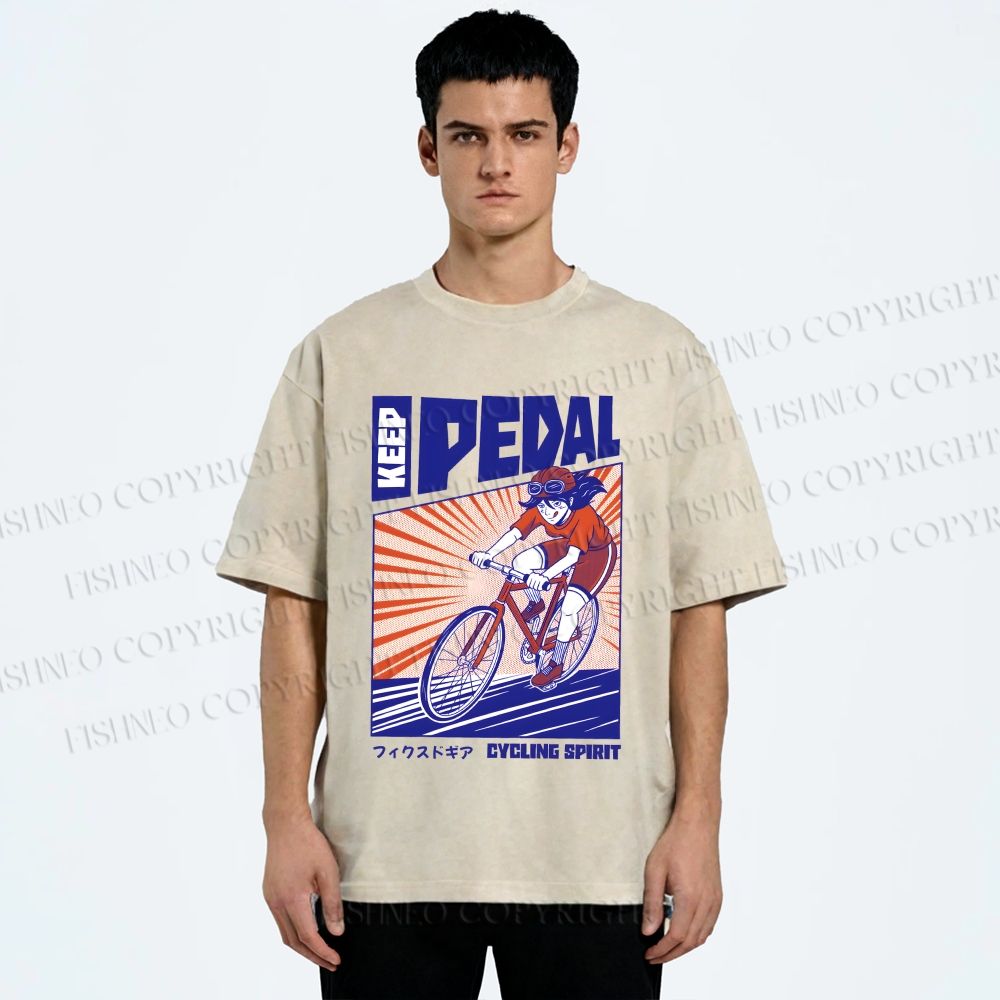 Unisex Keep Pedal Cycling Spirit Printed Washed Tee