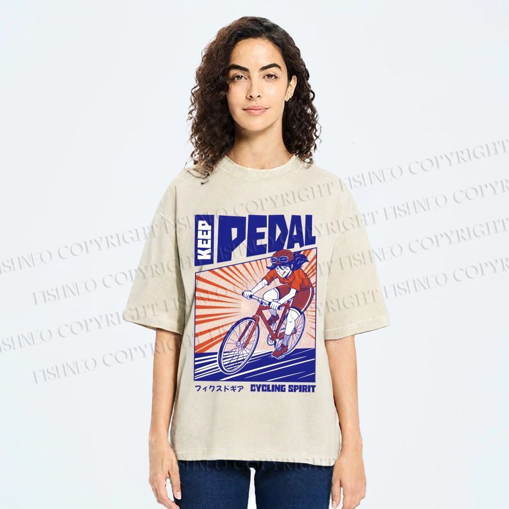Unisex Keep Pedal Cycling Spirit Printed Washed Tee