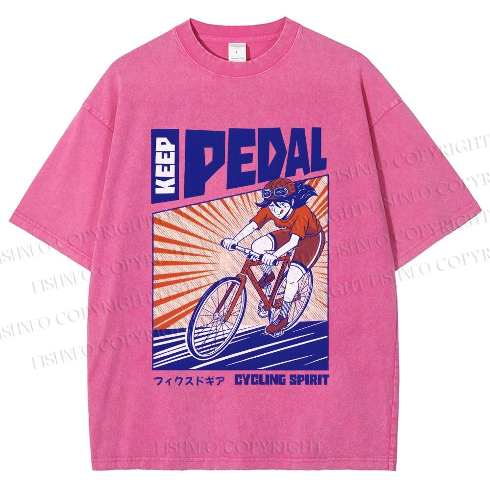 Unisex Keep Pedal Cycling Spirit Printed Washed Tee