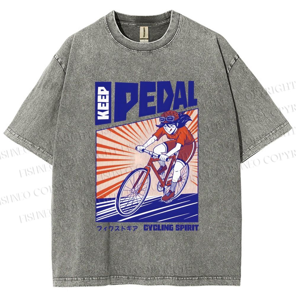 Unisex Keep Pedal Cycling Spirit Printed Washed Tee