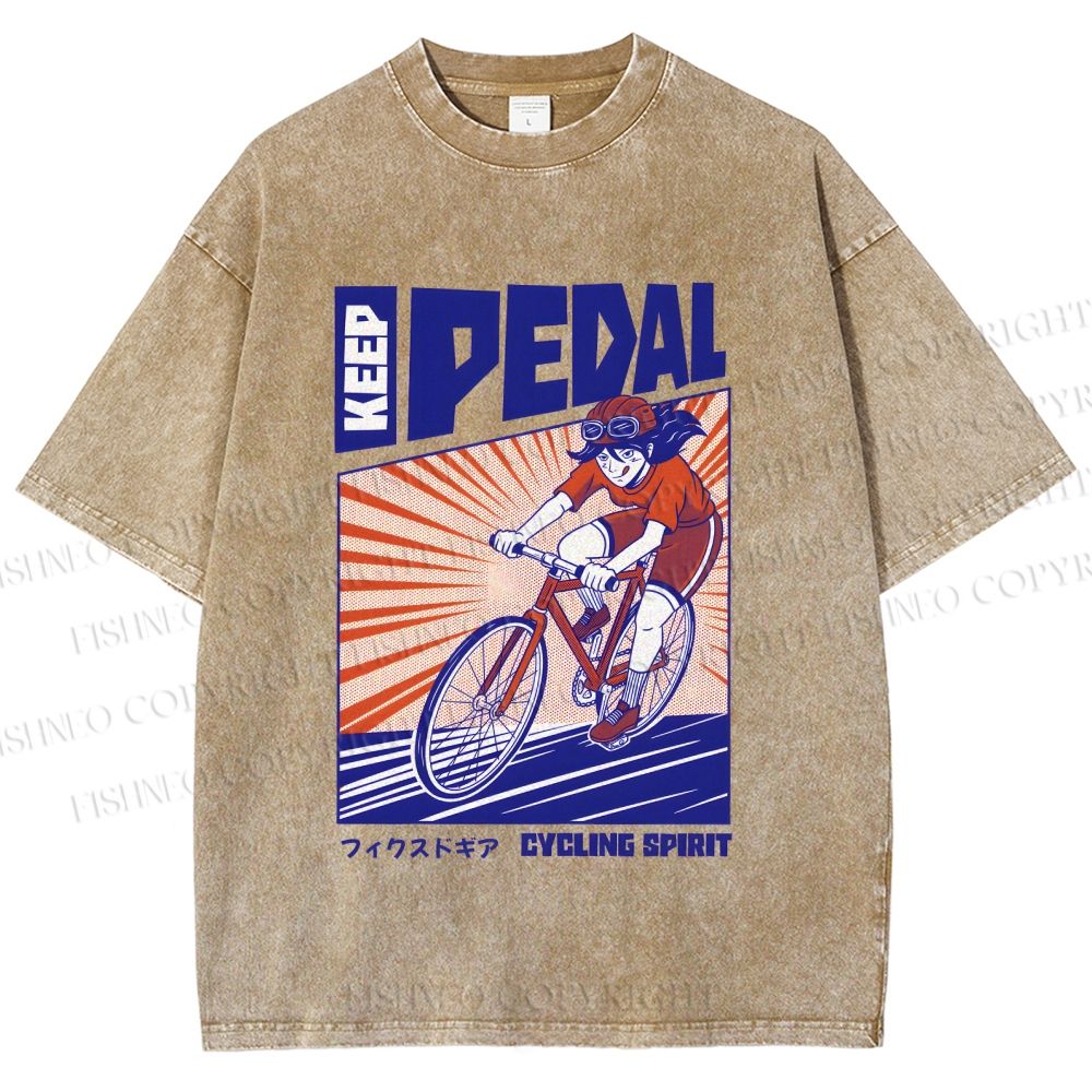 Unisex Keep Pedal Cycling Spirit Printed Washed Tee