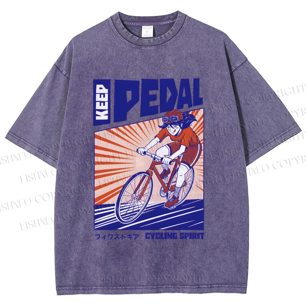 Unisex Keep Pedal Cycling Spirit Printed Washed Tee