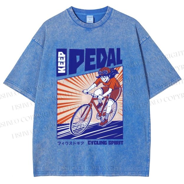 Unisex Keep Pedal Cycling Spirit Printed Washed Tee