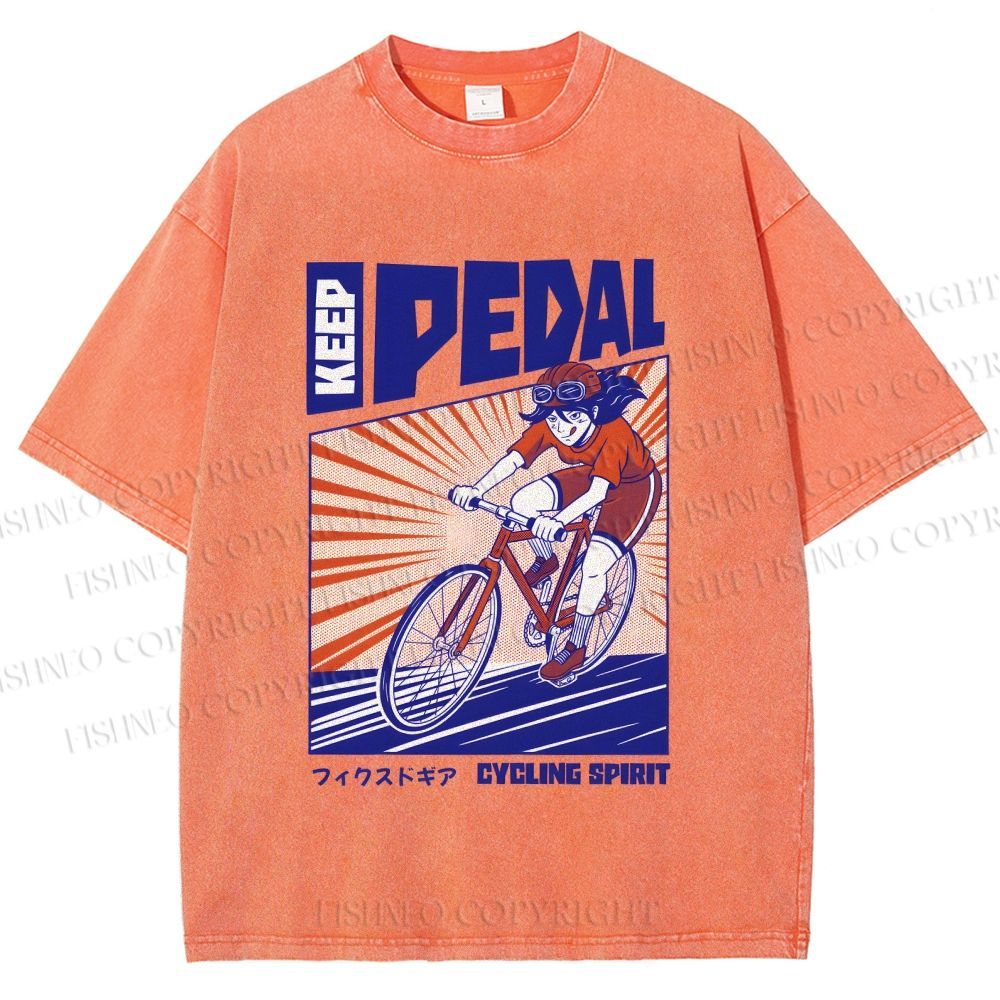 Unisex Keep Pedal Cycling Spirit Printed Washed Tee