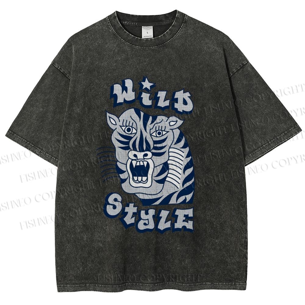 Unisex Wild Style Tiger Printed Washed Tee
