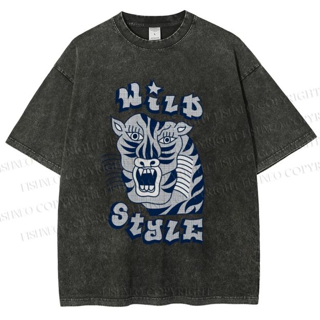Unisex Wild Style Tiger Printed Washed Tee