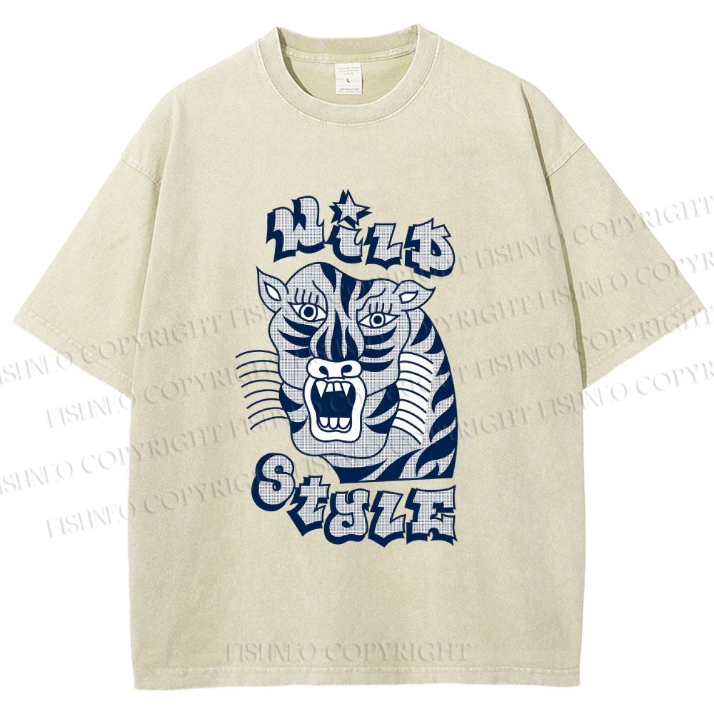 Unisex Wild Style Tiger Printed Washed Tee
