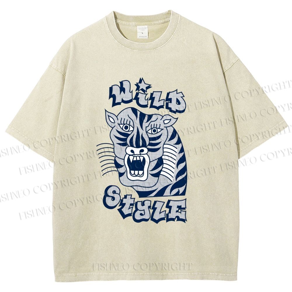 Unisex Wild Style Tiger Printed Washed Tee