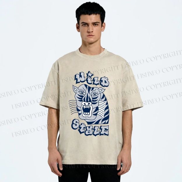 Unisex Wild Style Tiger Printed Washed Tee