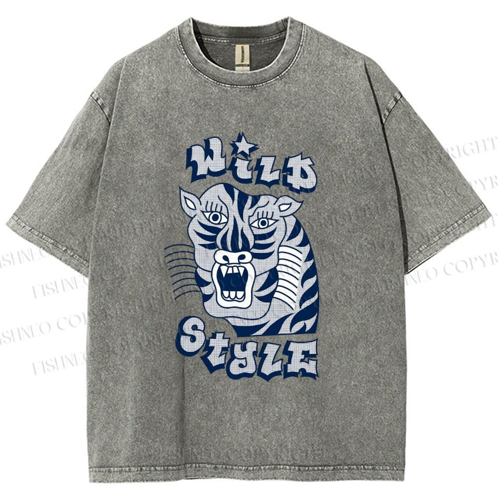 Unisex Wild Style Tiger Printed Washed Tee