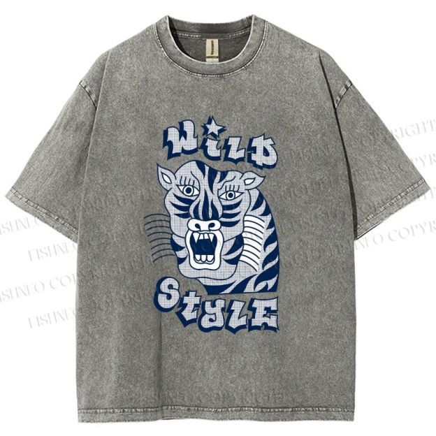 Unisex Wild Style Tiger Printed Washed Tee