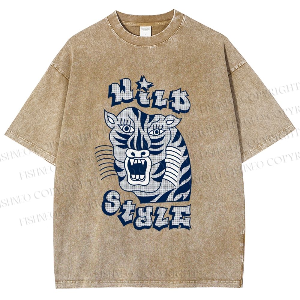 Unisex Wild Style Tiger Printed Washed Tee