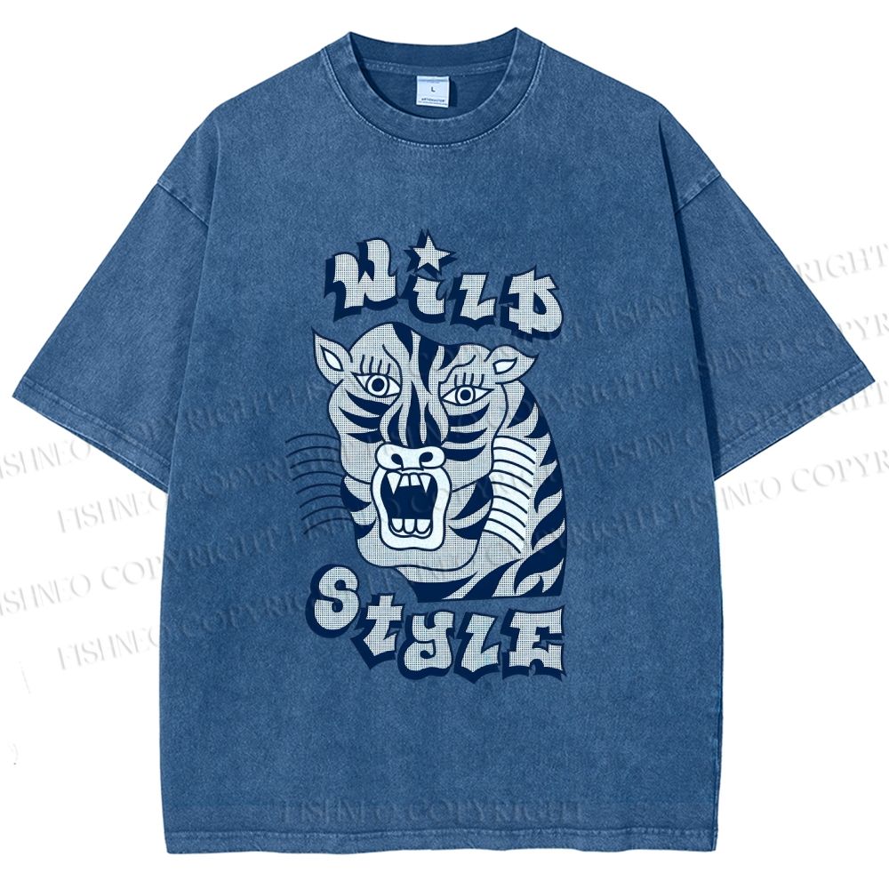 Unisex Wild Style Tiger Printed Washed Tee