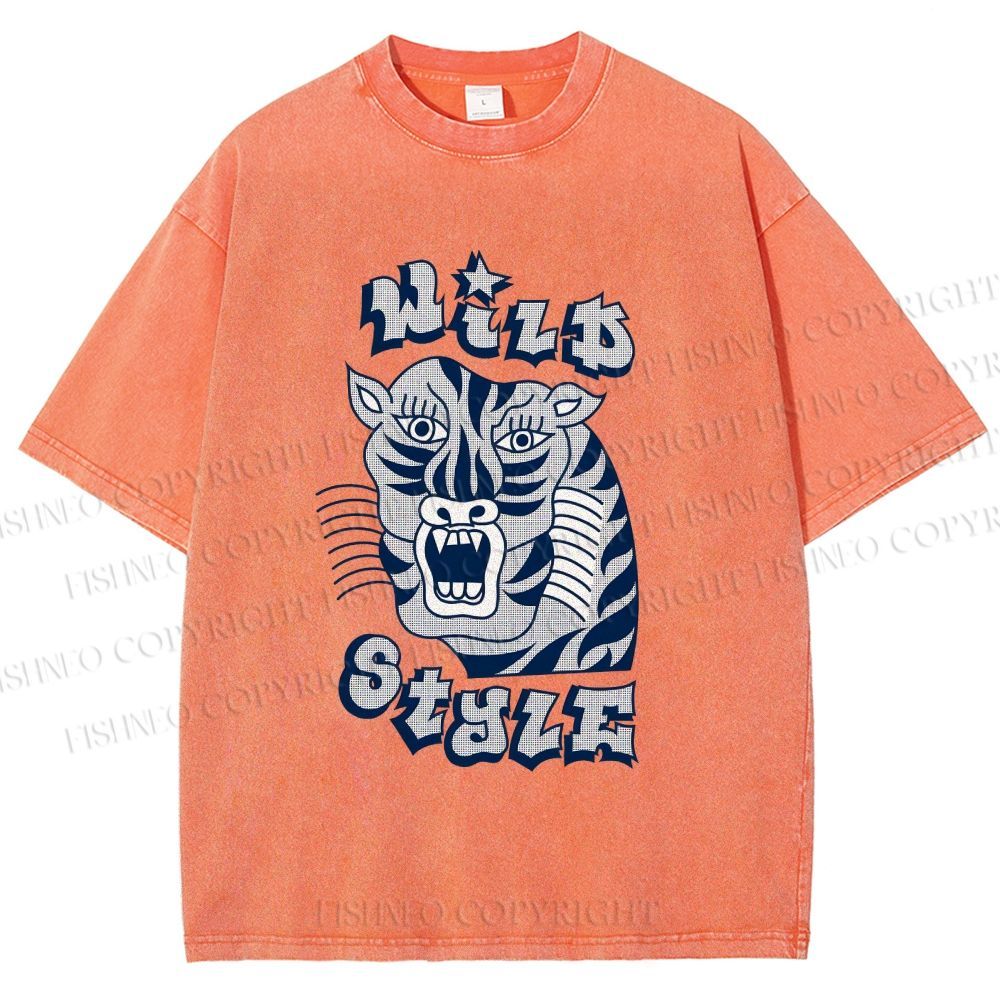 Unisex Wild Style Tiger Printed Washed Tee