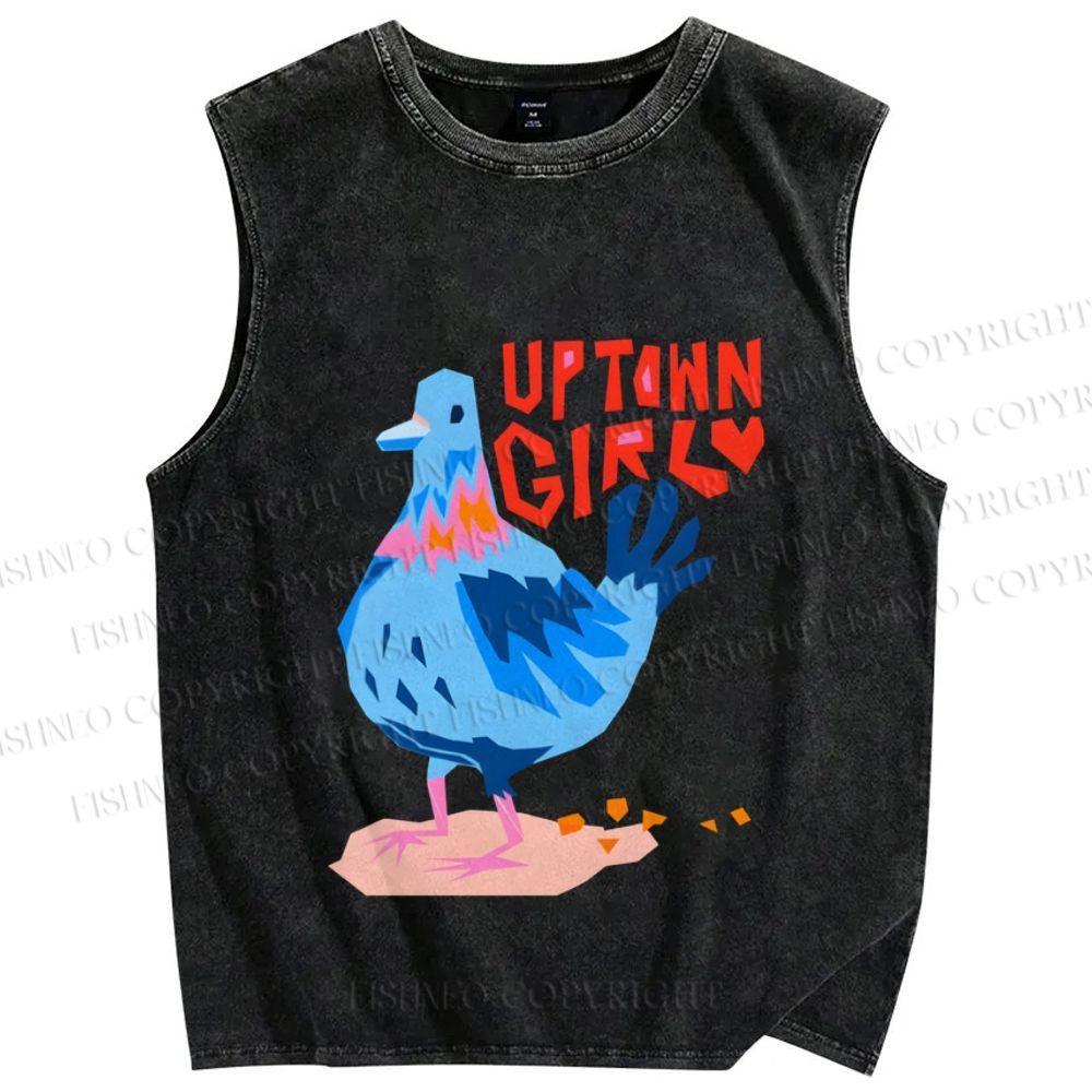 Unisex Funny Pigeon Uptown Girl Printed Washed Tank Top