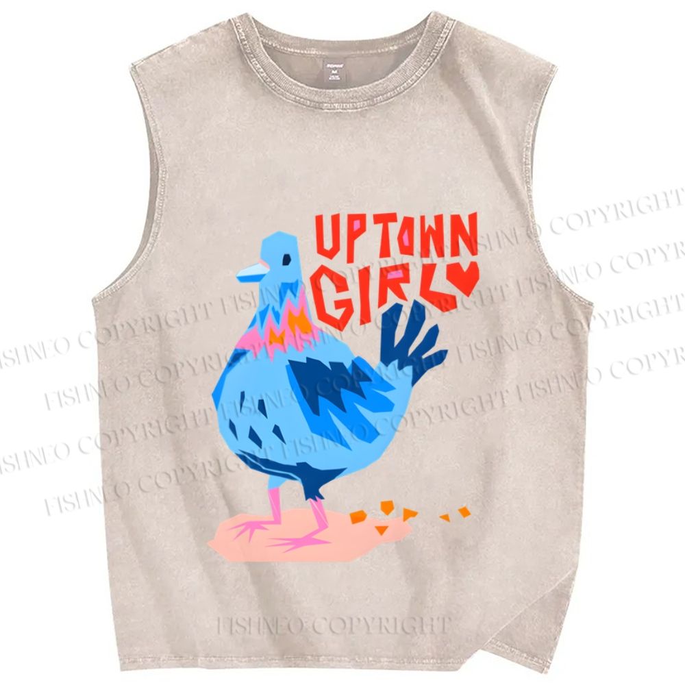 Unisex Funny Pigeon Uptown Girl Printed Washed Tank Top