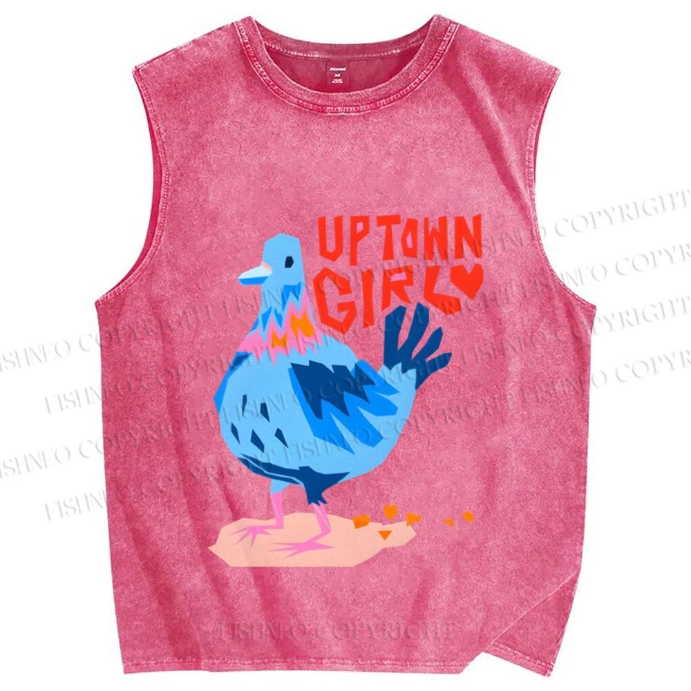 Unisex Funny Pigeon Uptown Girl Printed Washed Tank Top