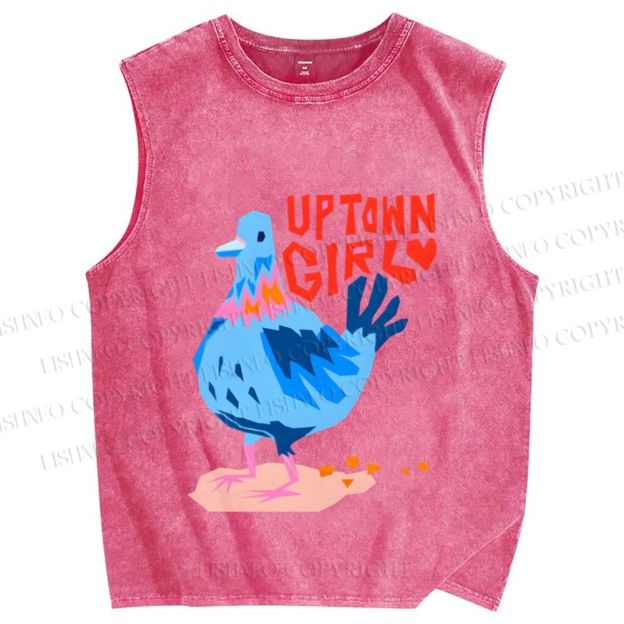 Unisex Funny Pigeon Uptown Girl Printed Washed Tank Top
