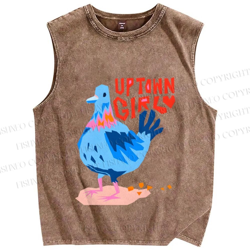 Unisex Funny Pigeon Uptown Girl Printed Washed Tank Top