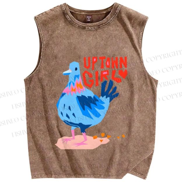 Unisex Funny Pigeon Uptown Girl Printed Washed Tank Top