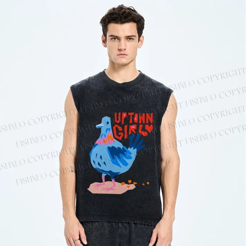 Unisex Funny Pigeon Uptown Girl Printed Washed Tank Top