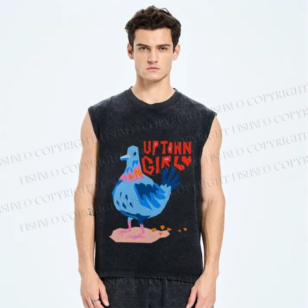 Unisex Funny Pigeon Uptown Girl Printed Washed Tank Top