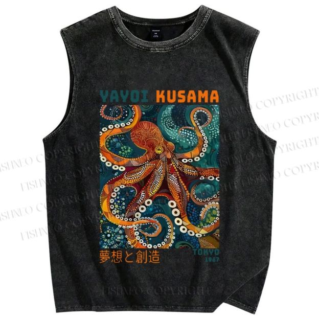 Unisex Yayoi Kusama Octopus Printed Washed Tank Top