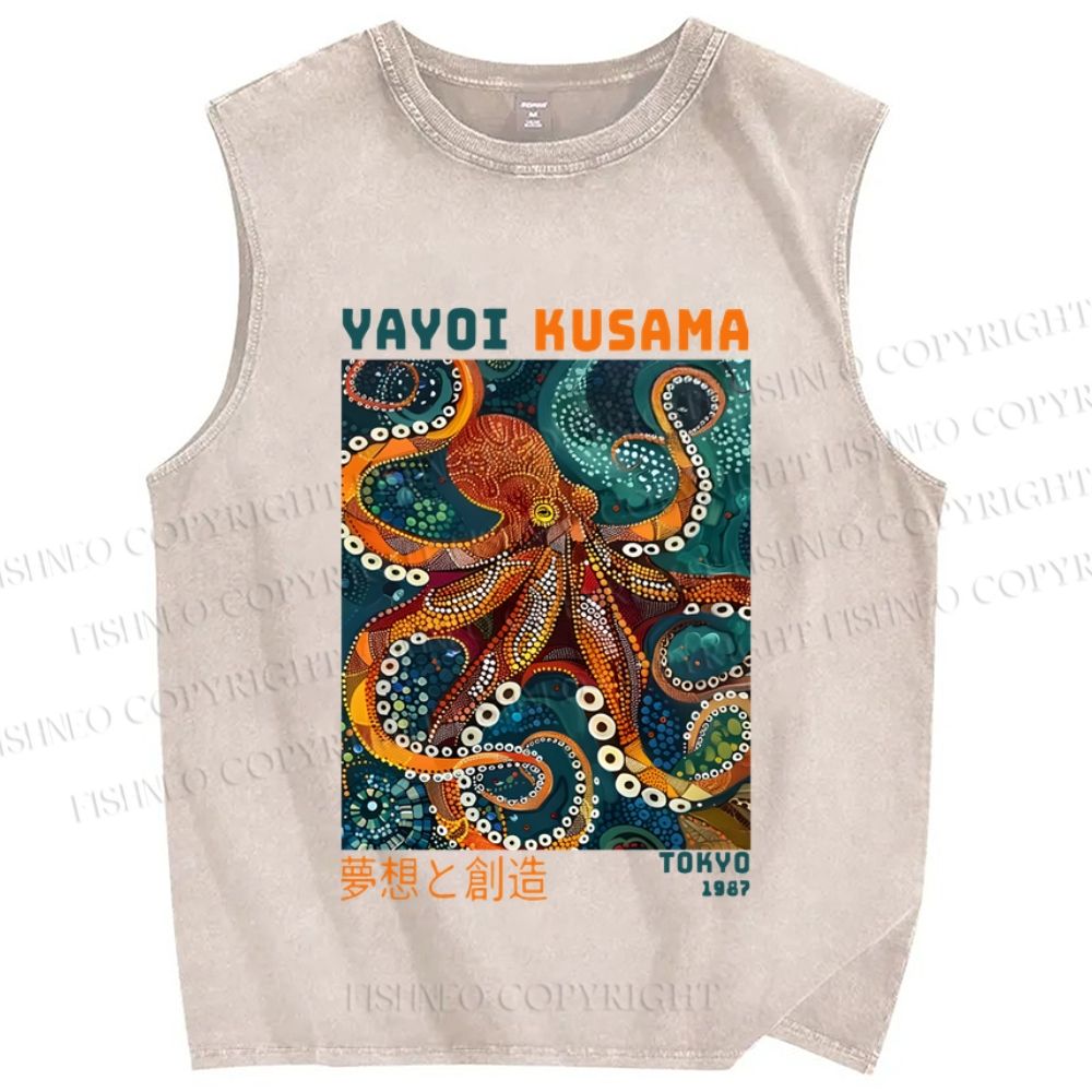 Unisex Yayoi Kusama Octopus Printed Washed Tank Top