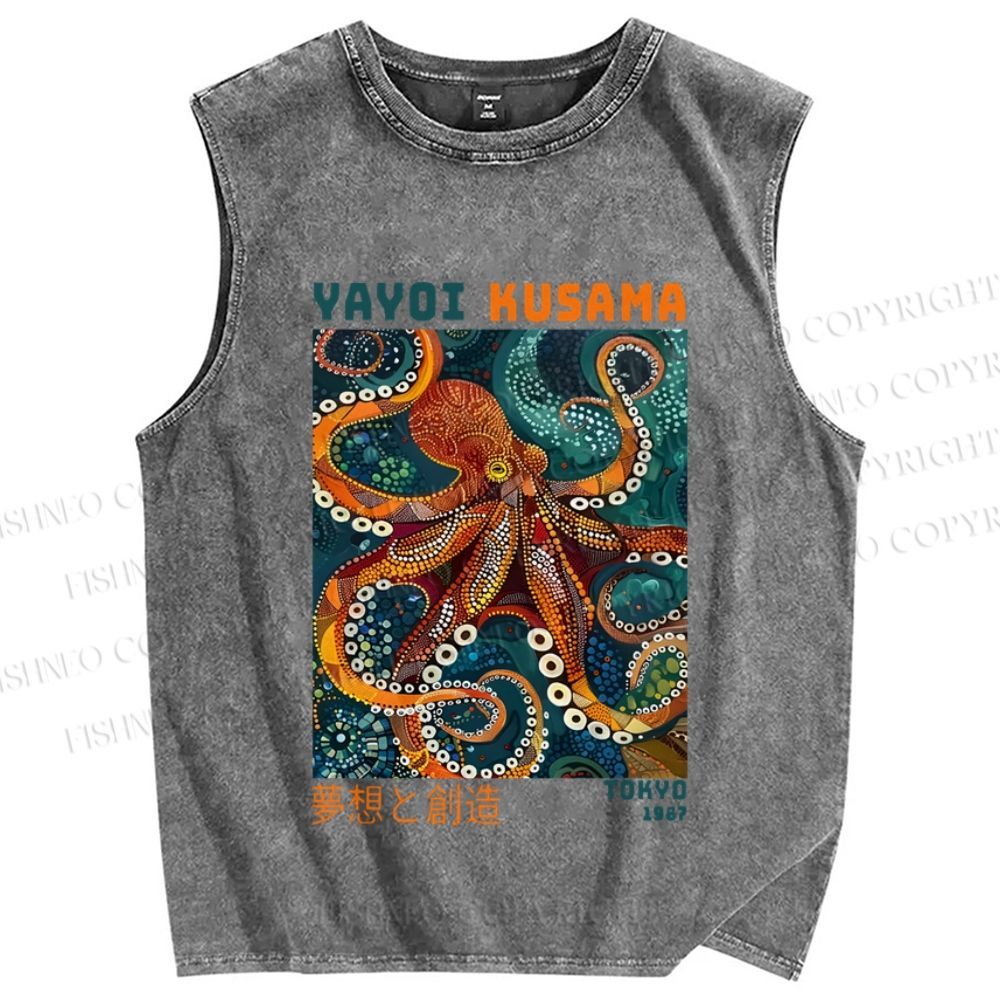 Unisex Yayoi Kusama Octopus Printed Washed Tank Top