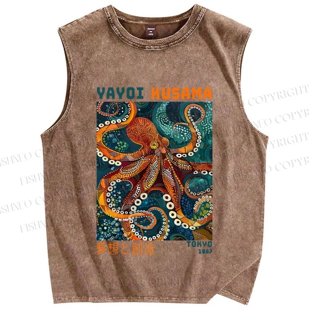 Unisex Yayoi Kusama Octopus Printed Washed Tank Top