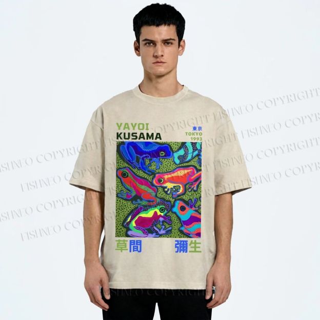 Unisex Yayoi Kusama Frogs Printed Washed Tee